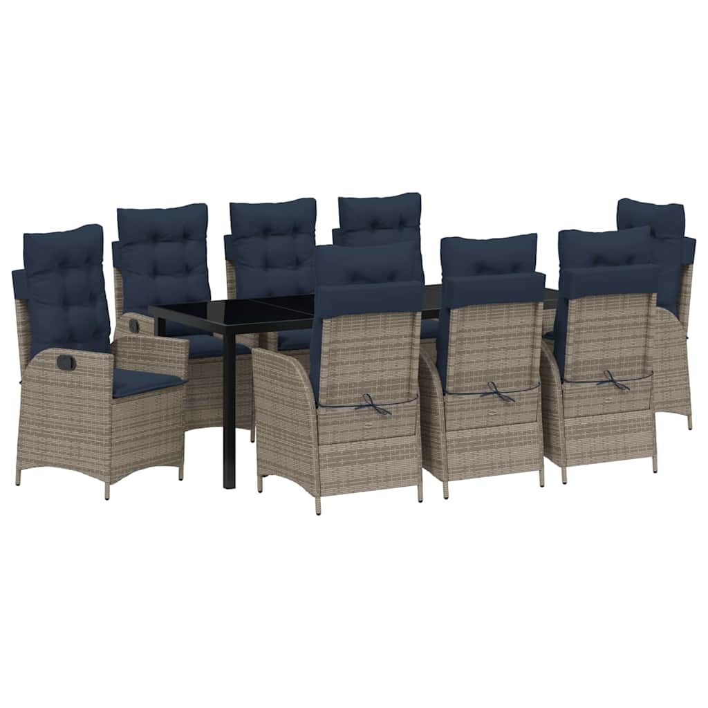 vidaXL Zestaw do jadalni w ogrodzie 9 pcs Szary i czarny rattan