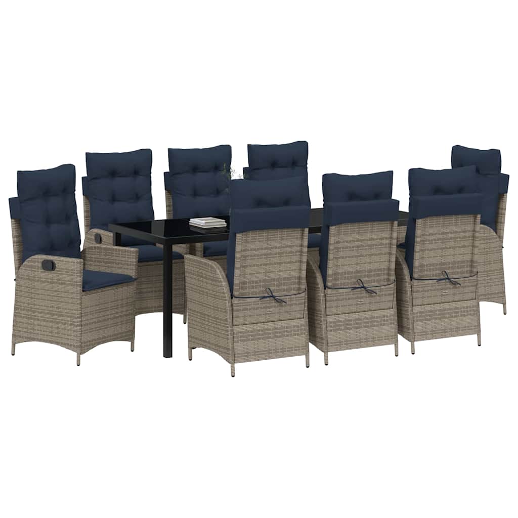 vidaXL Zestaw do jadalni w ogrodzie 9 pcs Szary i czarny rattan