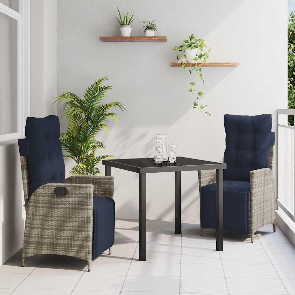 vidaXL Zestaw do jadalni w ogrodzie 3 pcs Szary i czarny rattan