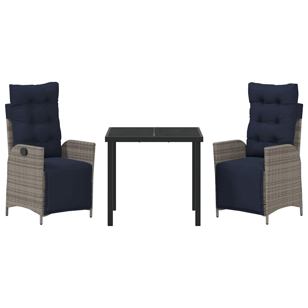 vidaXL Zestaw do jadalni w ogrodzie 3 pcs Szary i czarny rattan