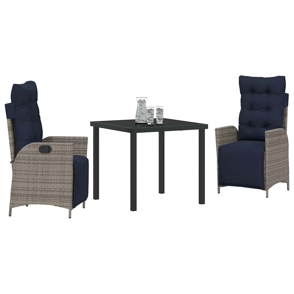 vidaXL Zestaw do jadalni w ogrodzie 3 pcs Szary i czarny rattan