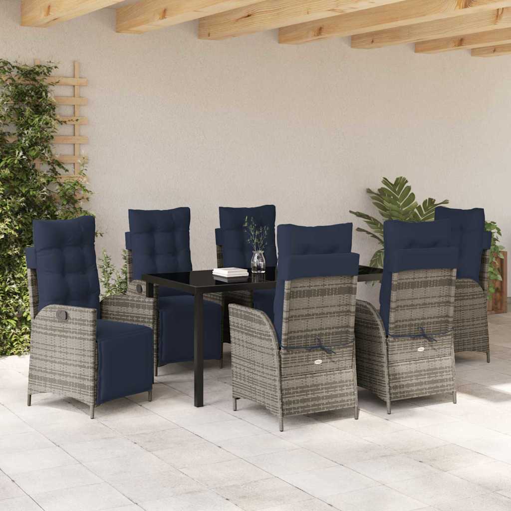 vidaXL Zestaw do jadalni w ogrodzie 7 pcs Szary i czarny rattan
