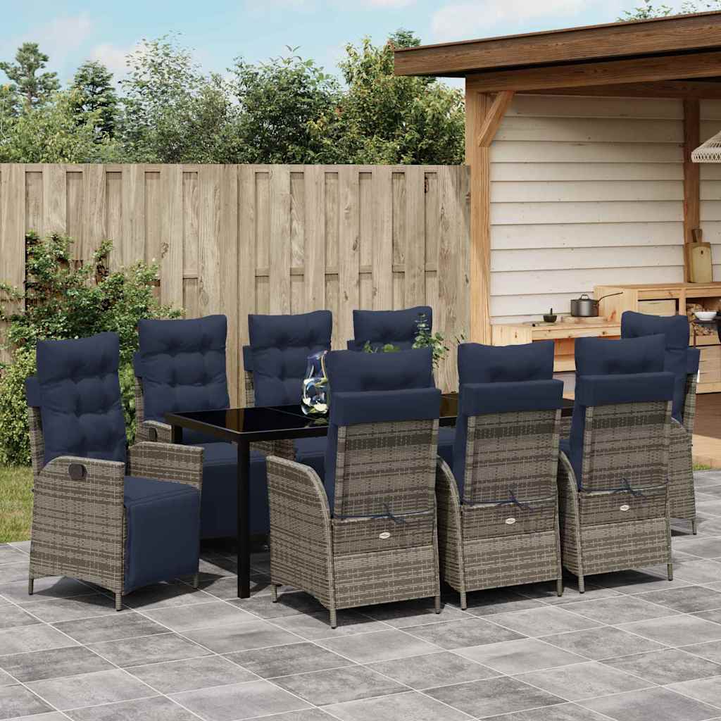 vidaXL Zestaw do jadalni w ogrodzie 9 pcs Szary i czarny rattan