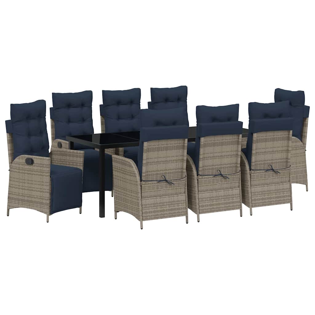 vidaXL Zestaw do jadalni w ogrodzie 9 pcs Szary i czarny rattan
