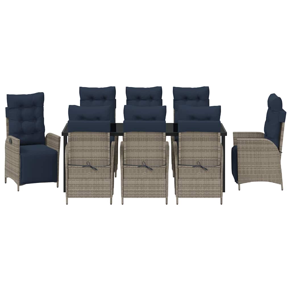 vidaXL Zestaw do jadalni w ogrodzie 9 pcs Szary i czarny rattan