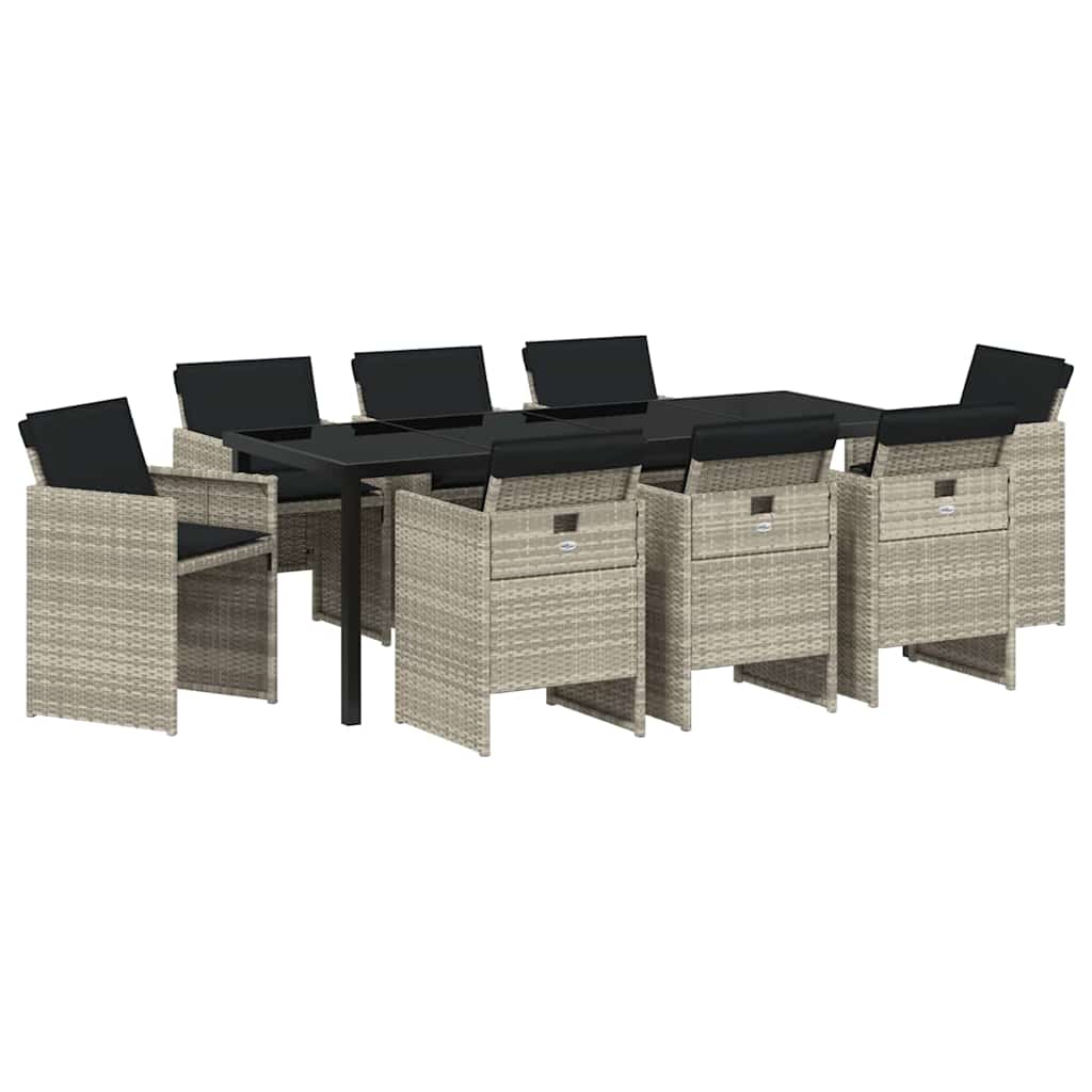 vidaXL Zestaw do jadalni w ogrodzie 9 pcs Jasnoszary polirattan