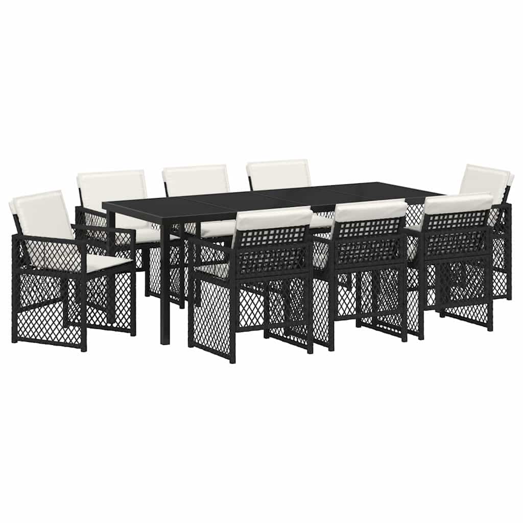 vidaXL Zestaw do jadalni w ogrodzie 9 pcs Czarny polirattan