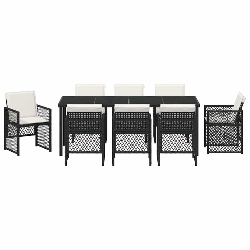 vidaXL Zestaw do jadalni w ogrodzie 9 pcs Czarny polirattan