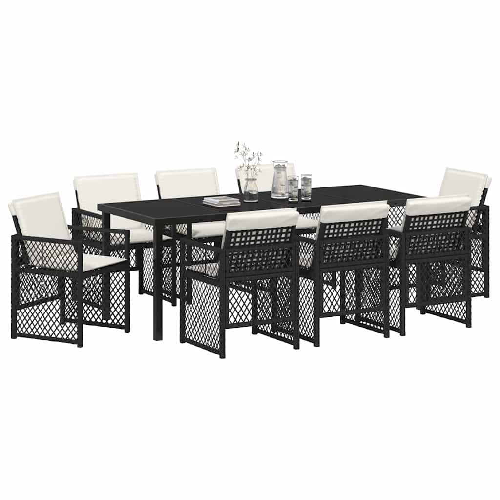 vidaXL Zestaw do jadalni w ogrodzie 9 pcs Czarny polirattan