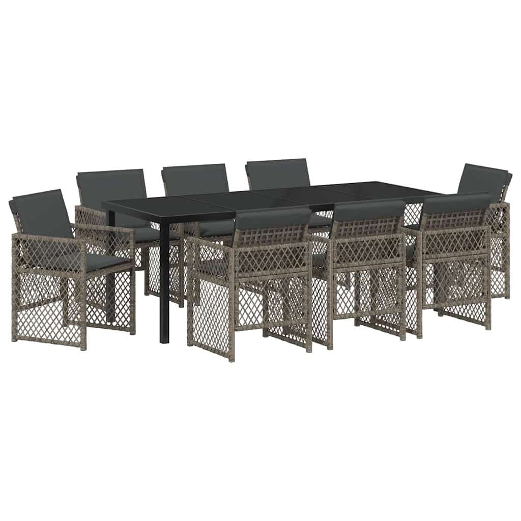 vidaXL Zestaw do jadalni w ogrodzie 9 pcs Szary polirattan