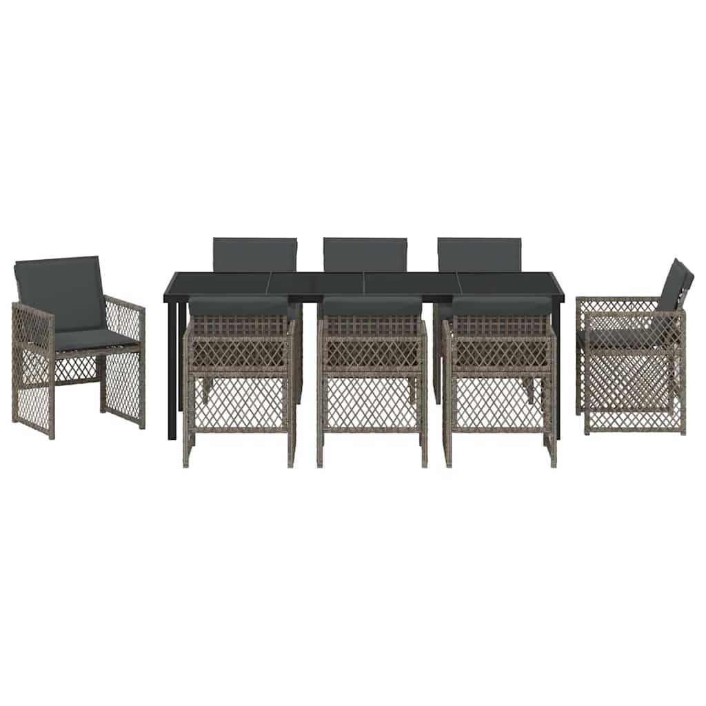 vidaXL Zestaw do jadalni w ogrodzie 9 pcs Szary polirattan