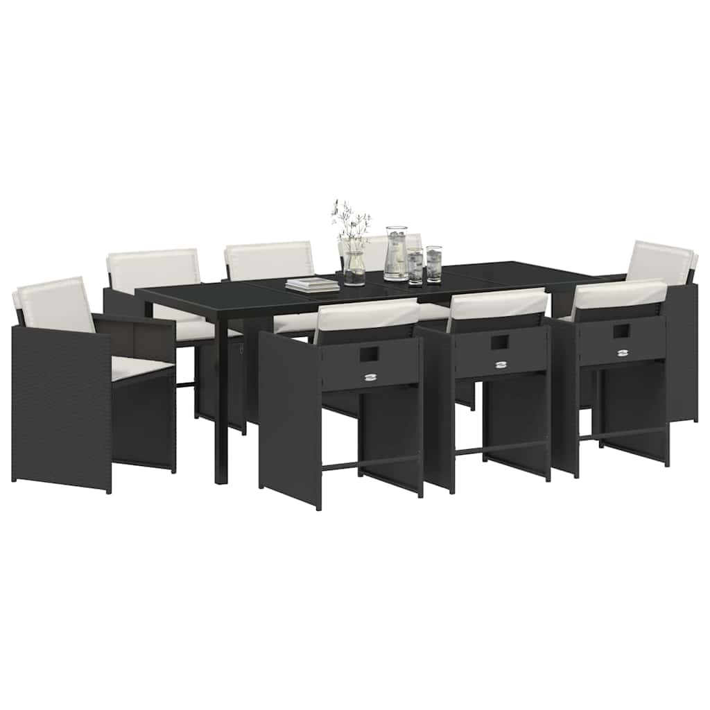 vidaXL Zestaw do jadalni w ogrodzie 9 pcs Czarny polirattan