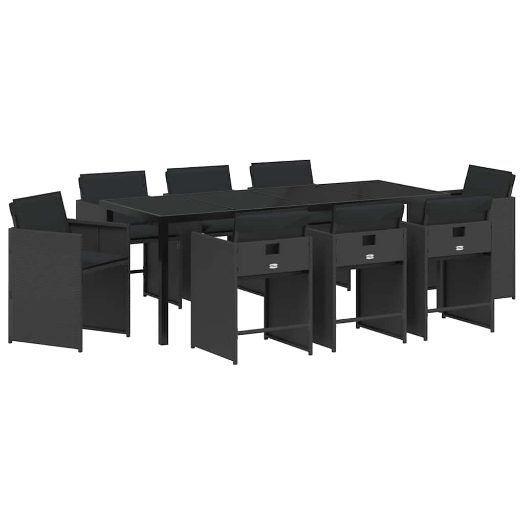 vidaXL Zestaw do jadalni w ogrodzie 9 pcs Czarny polirattan
