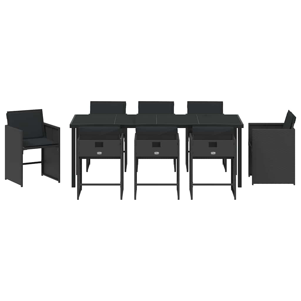 vidaXL Zestaw do jadalni w ogrodzie 9 pcs Czarny polirattan