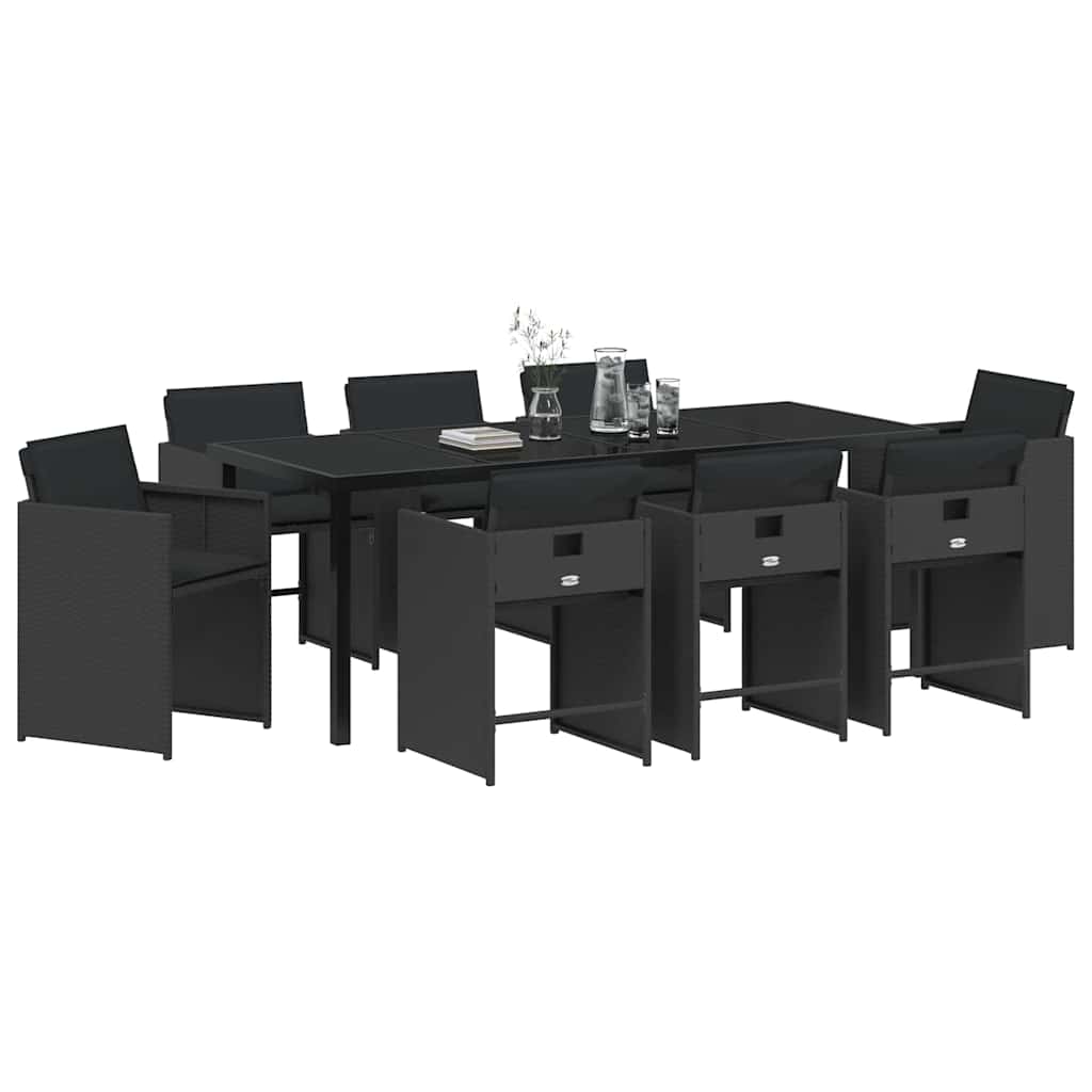 vidaXL Zestaw do jadalni w ogrodzie 9 pcs Czarny polirattan