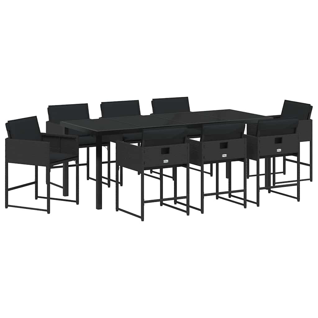 vidaXL Zestaw do jadalni w ogrodzie 9 pcs Czarny polirattan