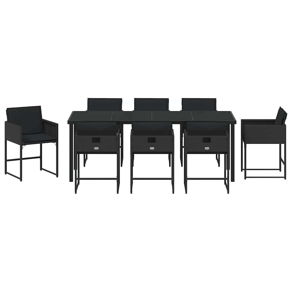 vidaXL Zestaw do jadalni w ogrodzie 9 pcs Czarny polirattan
