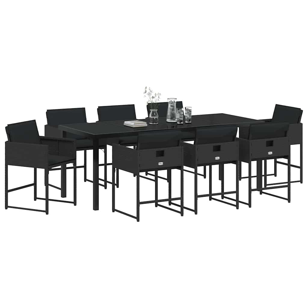 vidaXL Zestaw do jadalni w ogrodzie 9 pcs Czarny polirattan
