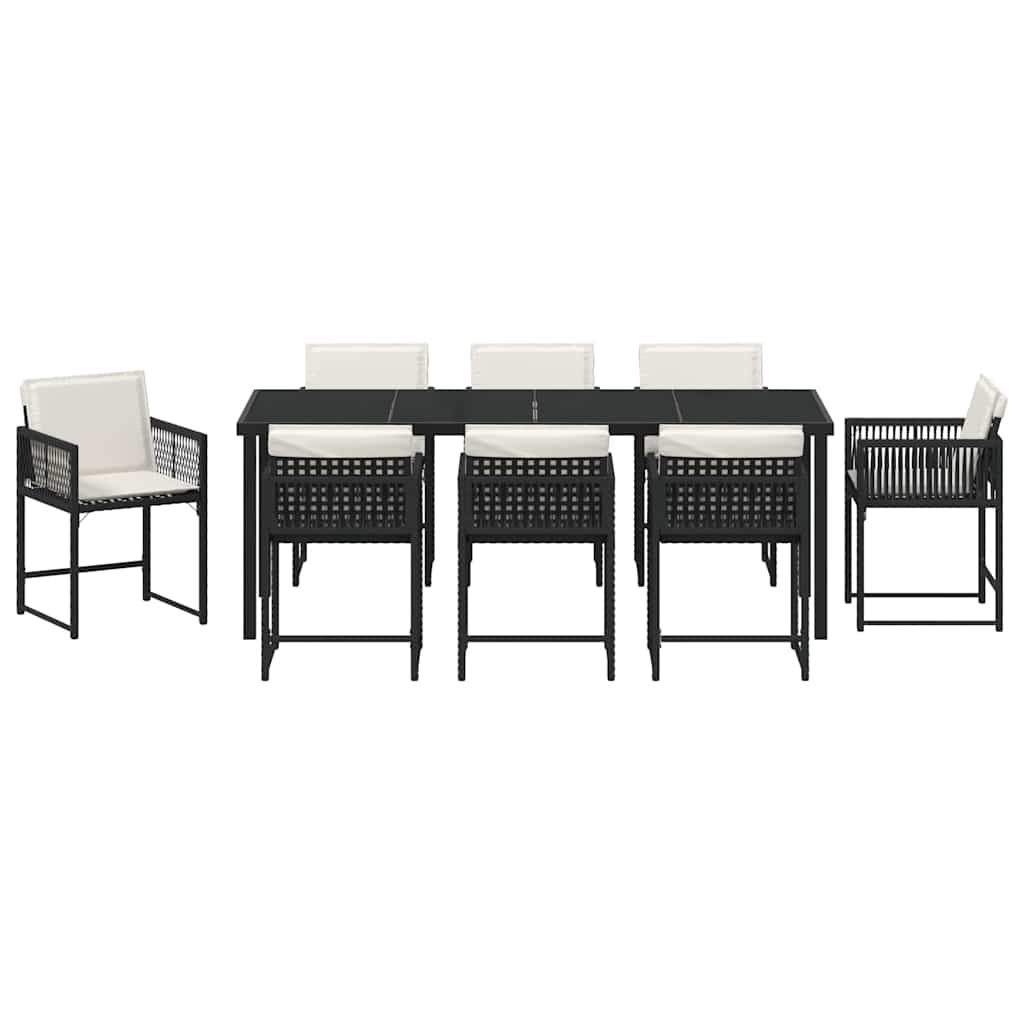 vidaXL Zestaw do jadalni w ogrodzie 9 pcs Czarny polirattan