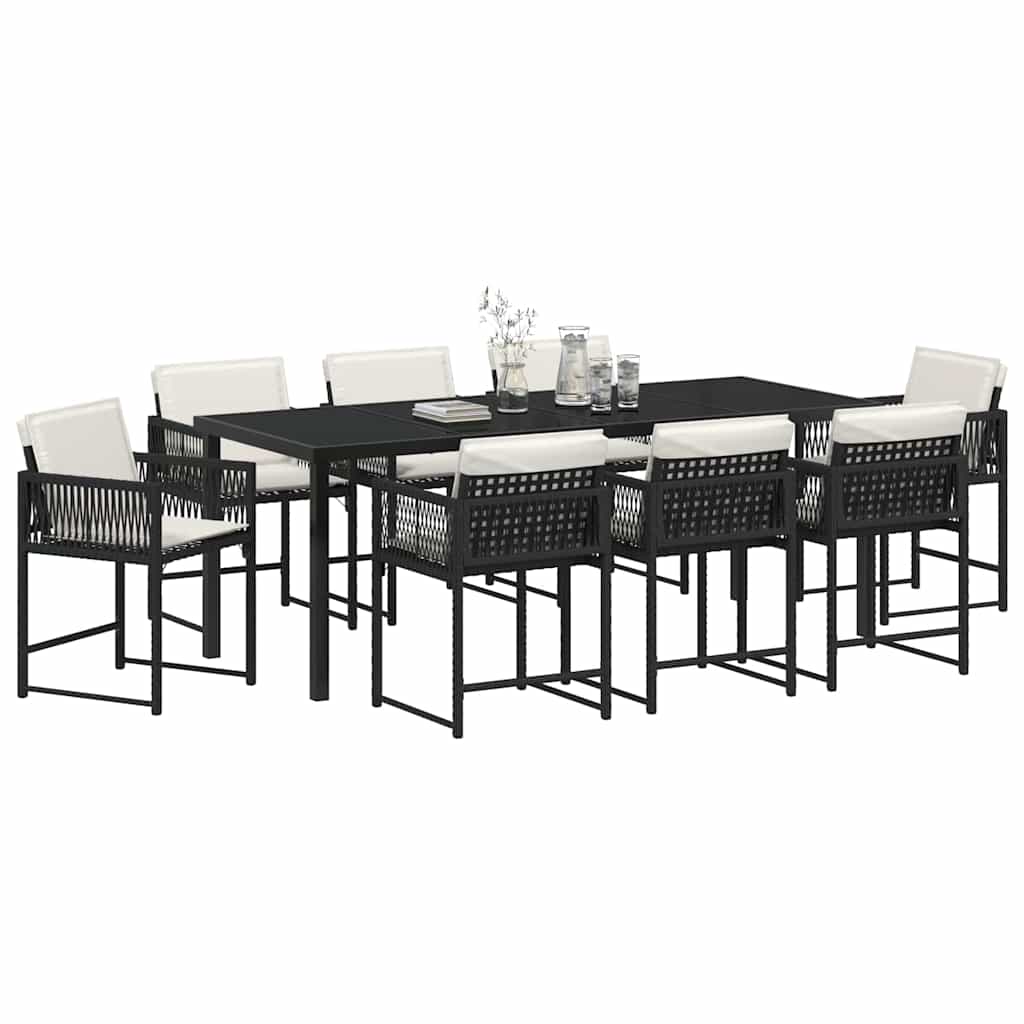 vidaXL Zestaw do jadalni w ogrodzie 9 pcs Czarny polirattan