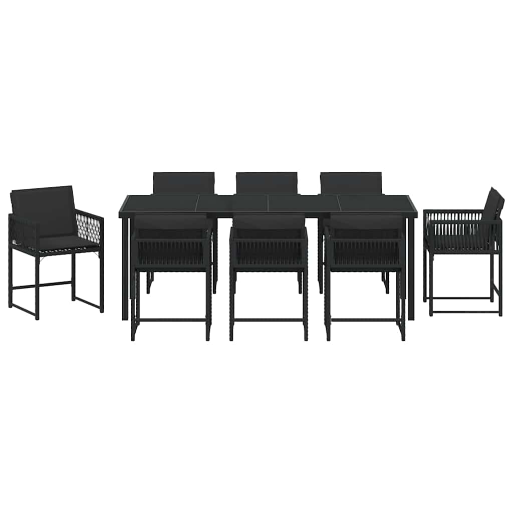 vidaXL Zestaw do jadalni w ogrodzie 9 pcs Czarny polirattan