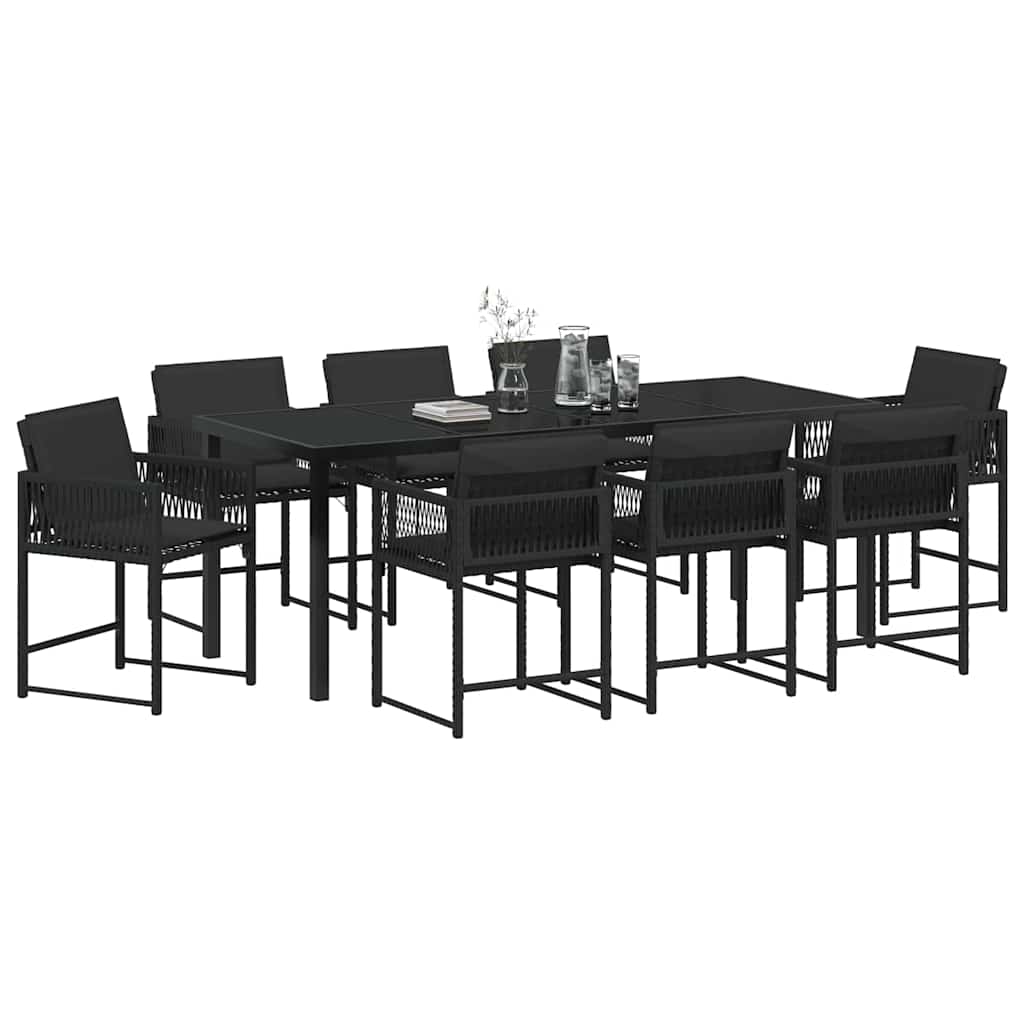 vidaXL Zestaw do jadalni w ogrodzie 9 pcs Czarny polirattan