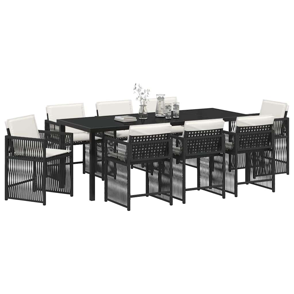 vidaXL Zestaw do jadalni w ogrodzie 9 pcs Czarny polirattan