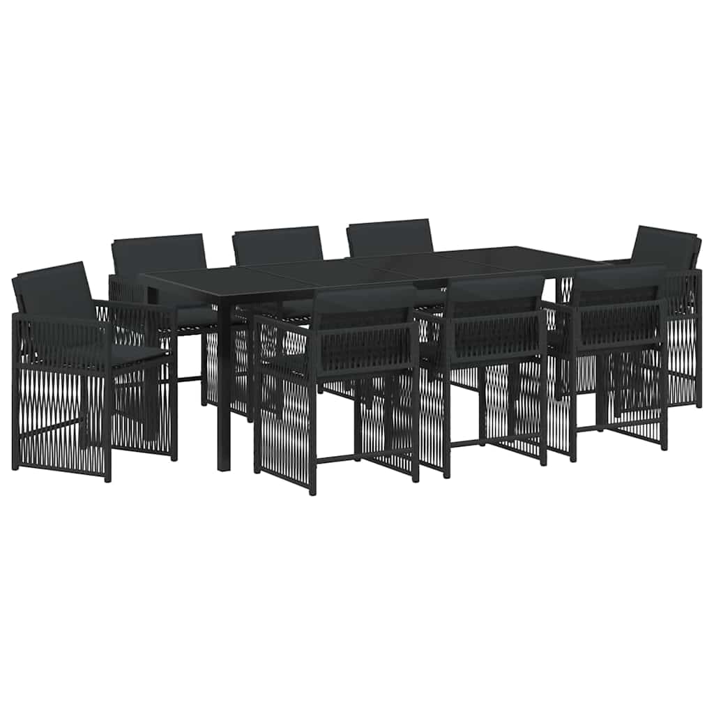 vidaXL Zestaw do jadalni w ogrodzie 9 pcs Czarny polirattan