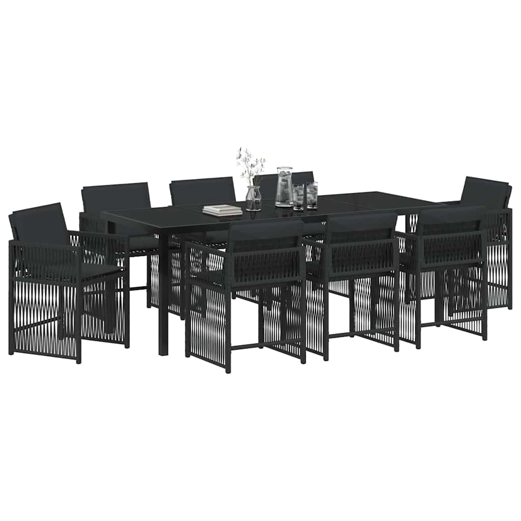 vidaXL Zestaw do jadalni w ogrodzie 9 pcs Czarny polirattan