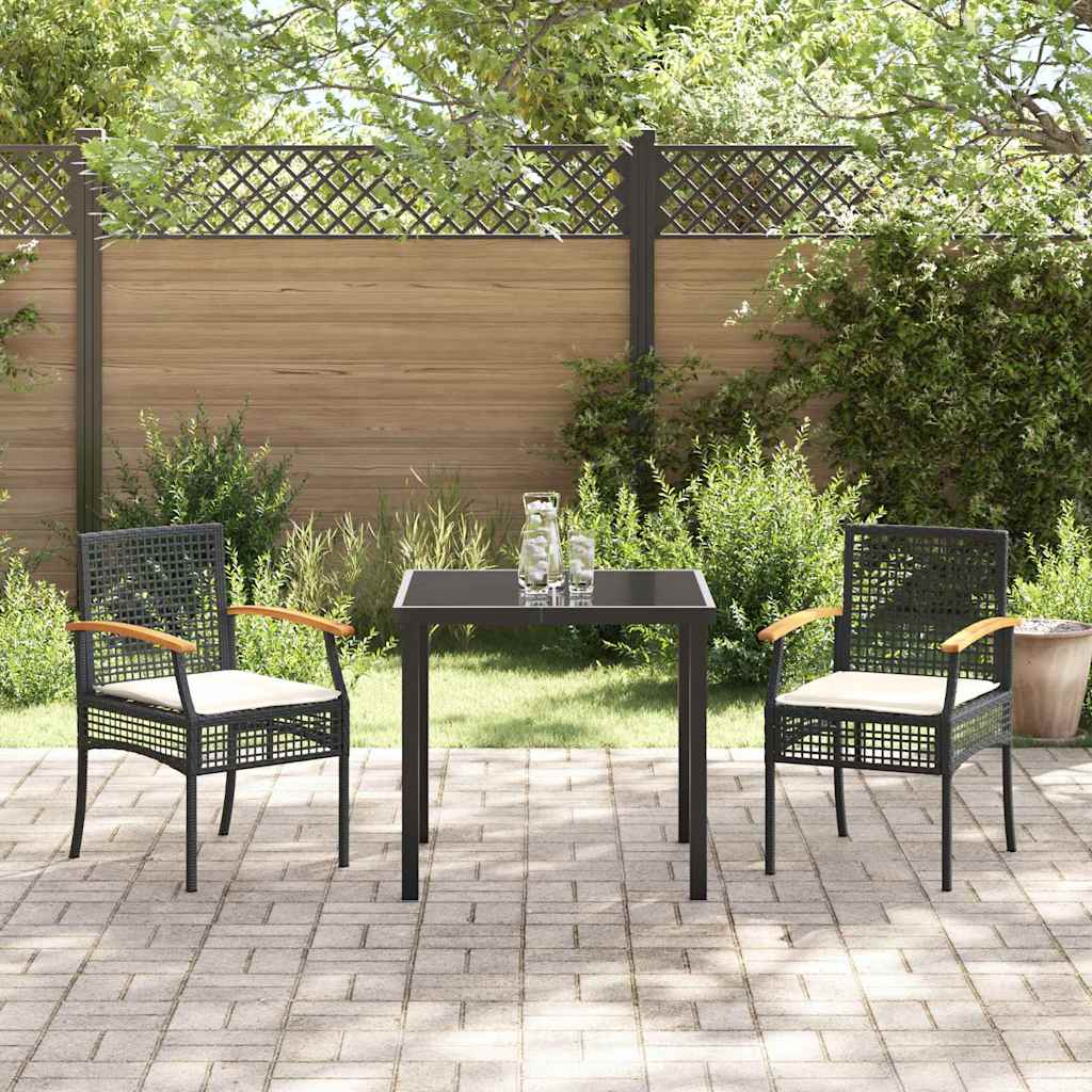 vidaXL Zestaw do jadalni w ogrodzie z poduszką 3 pcs Czarny rattan