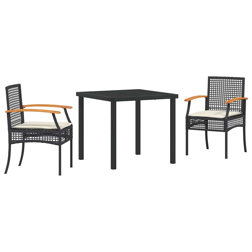 vidaXL Zestaw do jadalni w ogrodzie z poduszką 3 pcs Czarny rattan