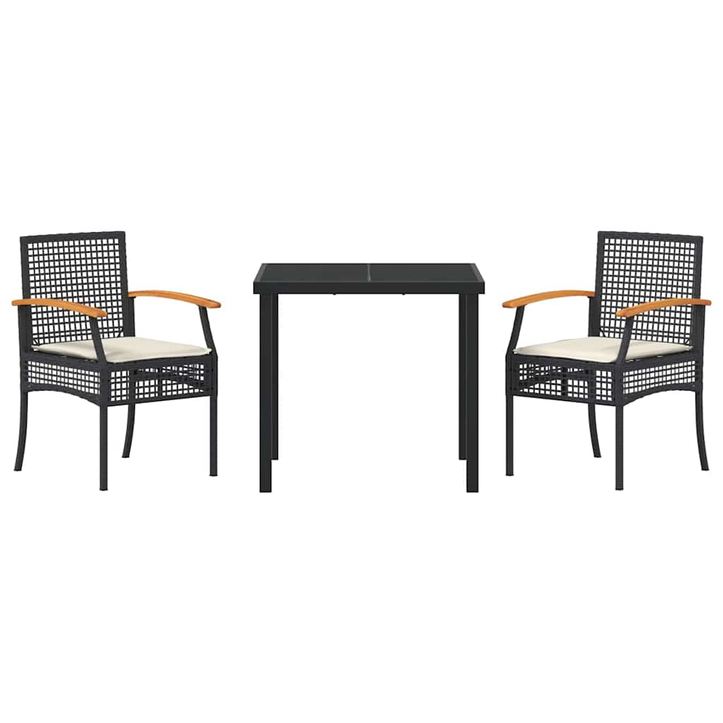 vidaXL Zestaw do jadalni w ogrodzie z poduszką 3 pcs Czarny rattan