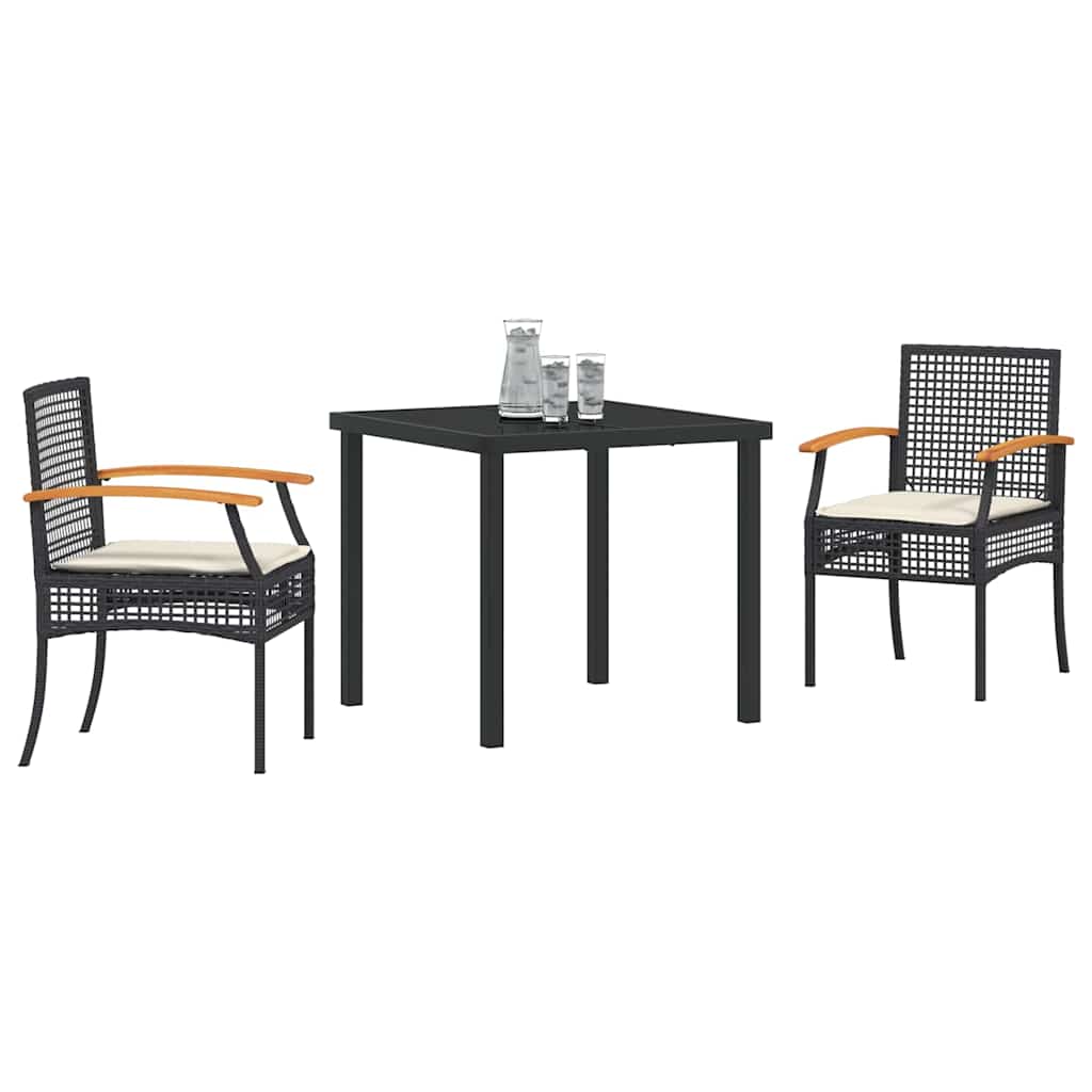 vidaXL Zestaw do jadalni w ogrodzie z poduszką 3 pcs Czarny rattan