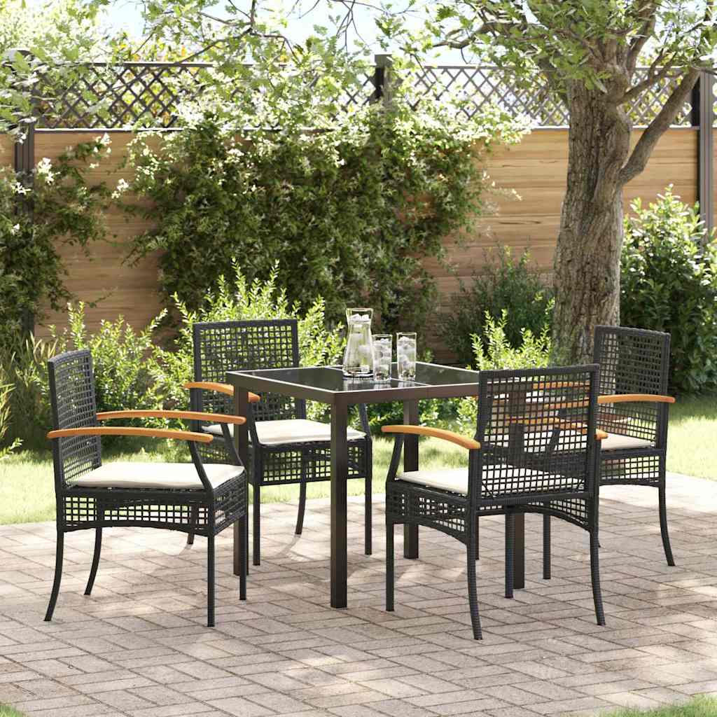vidaXL Zestaw do jadalni w ogrodzie z poduszką 5 pcs Czarny rattan