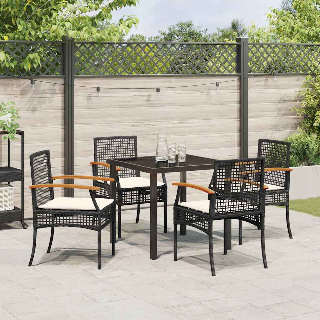 vidaXL Zestaw do jadalni w ogrodzie z poduszką 5 pcs Czarny rattan