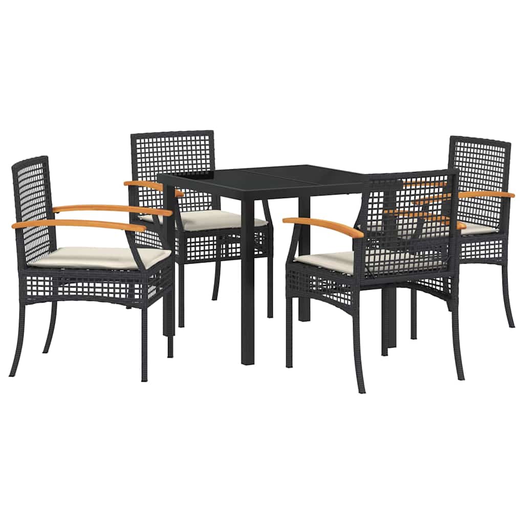 vidaXL Zestaw do jadalni w ogrodzie z poduszką 5 pcs Czarny rattan
