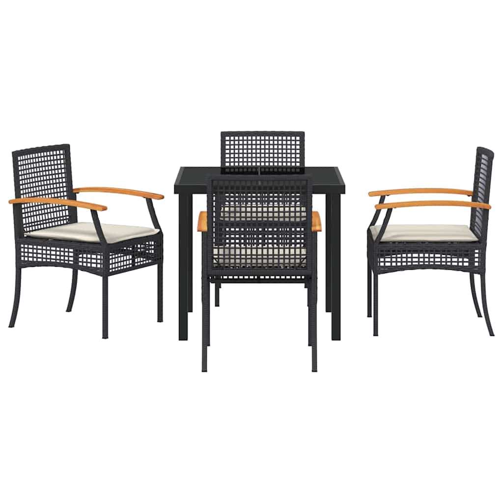 vidaXL Zestaw do jadalni w ogrodzie z poduszką 5 pcs Czarny rattan