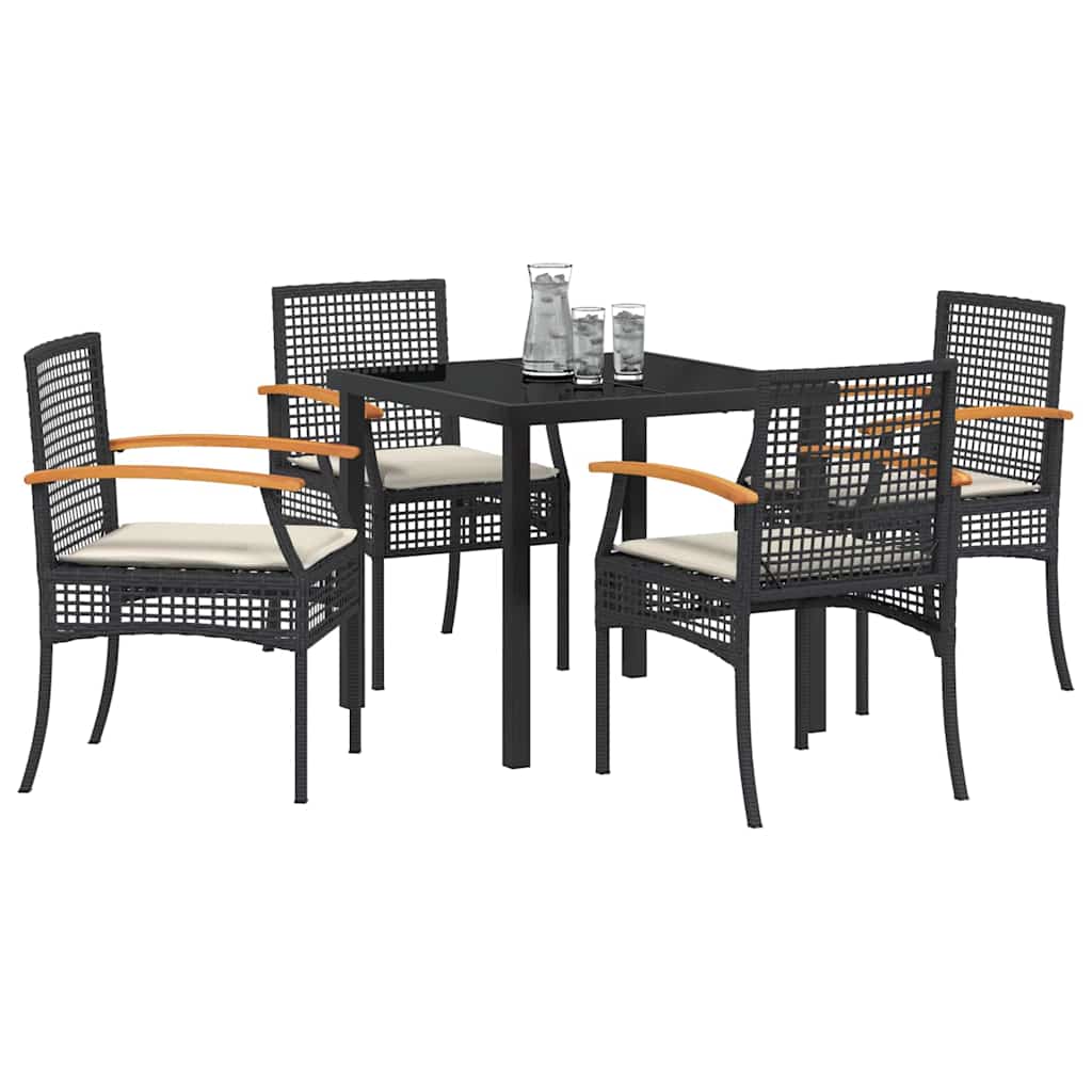vidaXL Zestaw do jadalni w ogrodzie z poduszką 5 pcs Czarny rattan