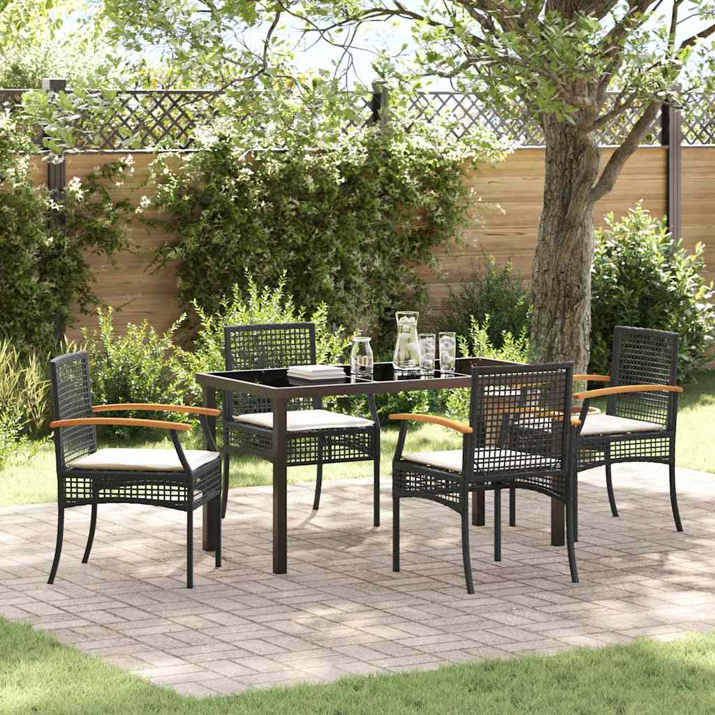 vidaXL Zestaw do jadalni w ogrodzie z poduszką 5 pcs Czarny rattan