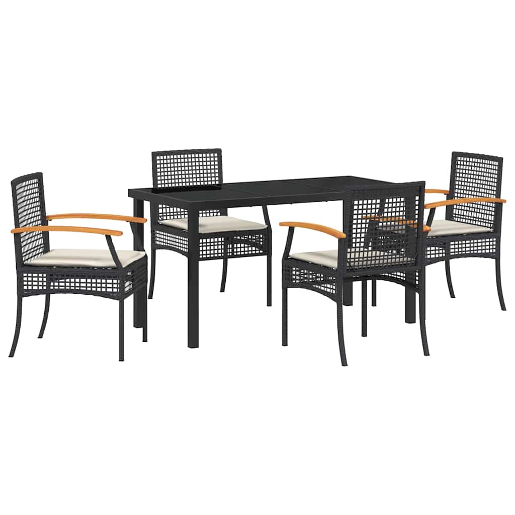 vidaXL Zestaw do jadalni w ogrodzie z poduszką 5 pcs Czarny rattan