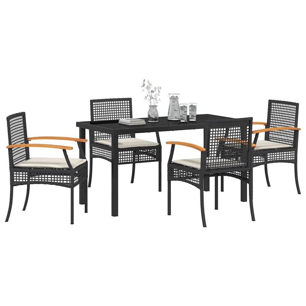 vidaXL Zestaw do jadalni w ogrodzie z poduszką 5 pcs Czarny rattan