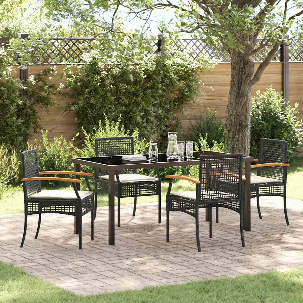vidaXL Zestaw do jadalni w ogrodzie z poduszką 5 pcs Czarny rattan