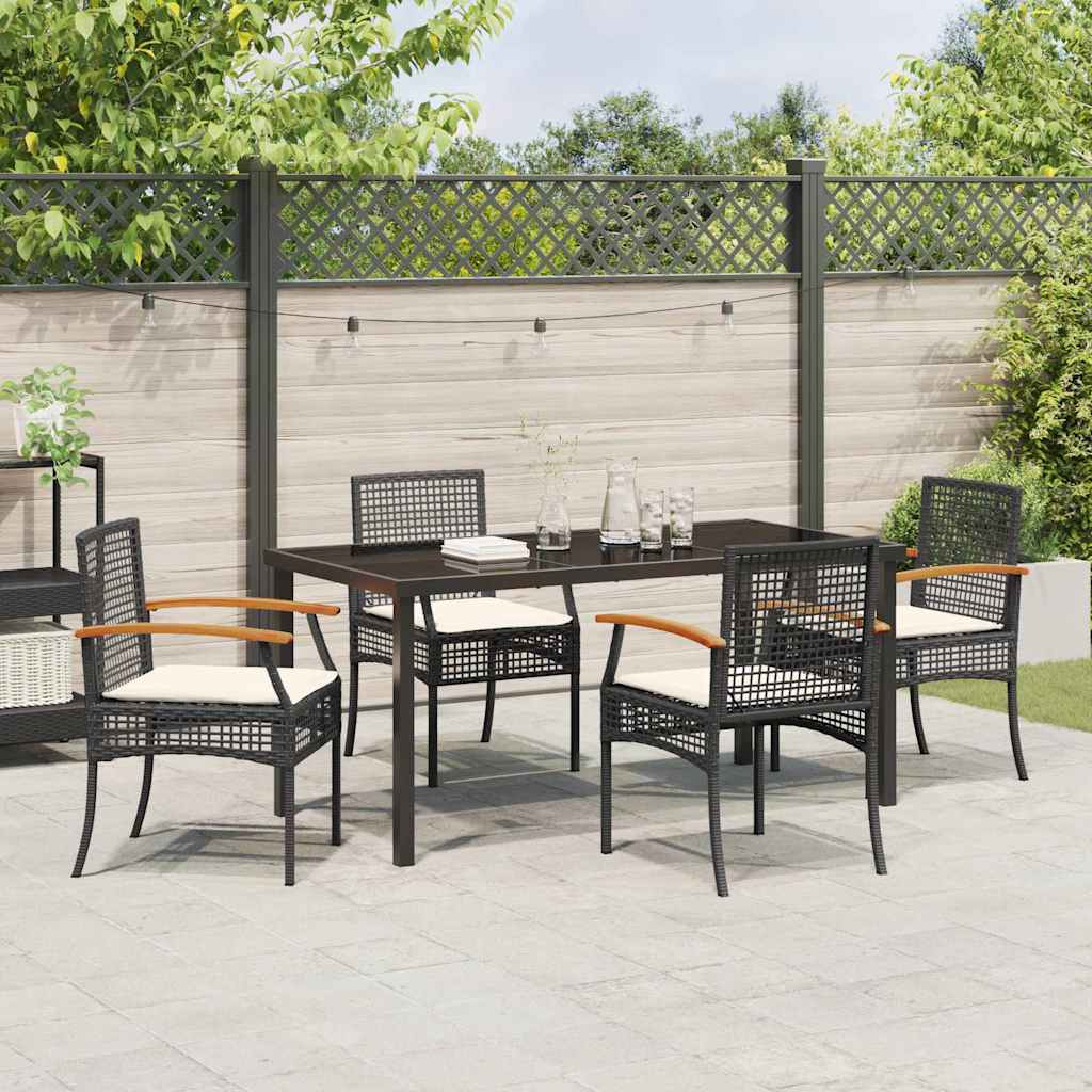 vidaXL Zestaw do jadalni w ogrodzie z poduszką 5 pcs Czarny rattan