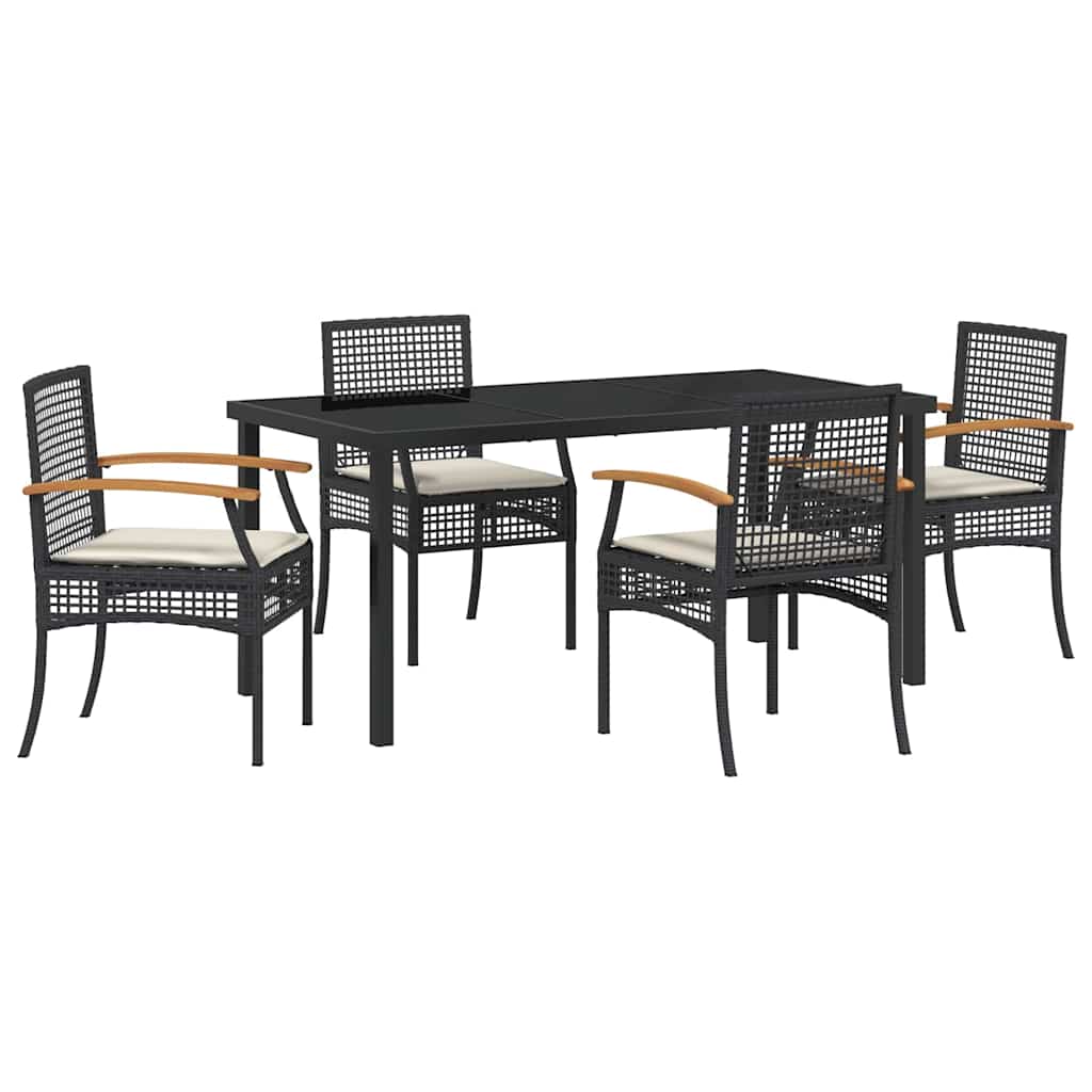 vidaXL Zestaw do jadalni w ogrodzie z poduszką 5 pcs Czarny rattan