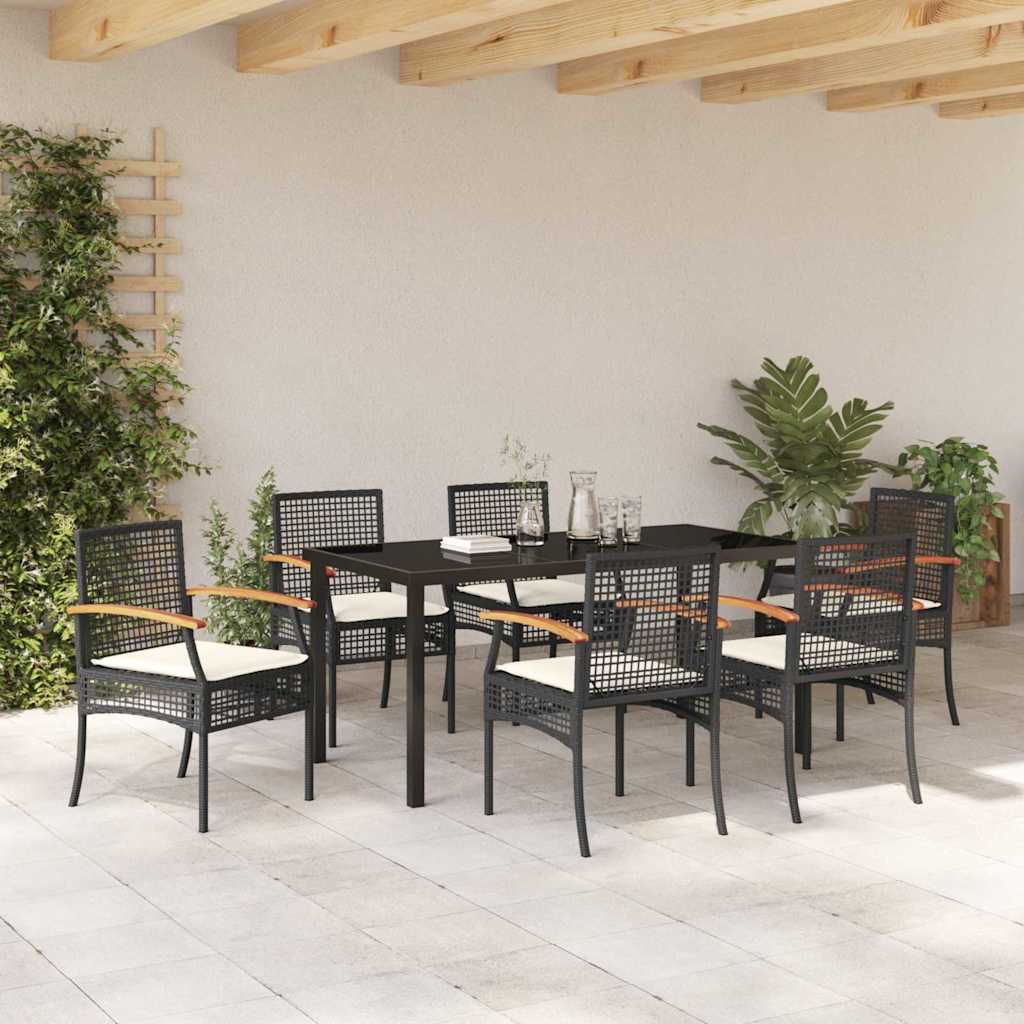 vidaXL Zestaw do jadalni w ogrodzie z poduszką 7 pcs Czarny rattan