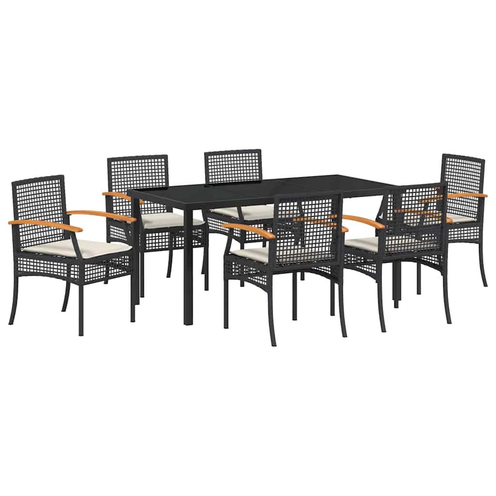 vidaXL Zestaw do jadalni w ogrodzie z poduszką 7 pcs Czarny rattan