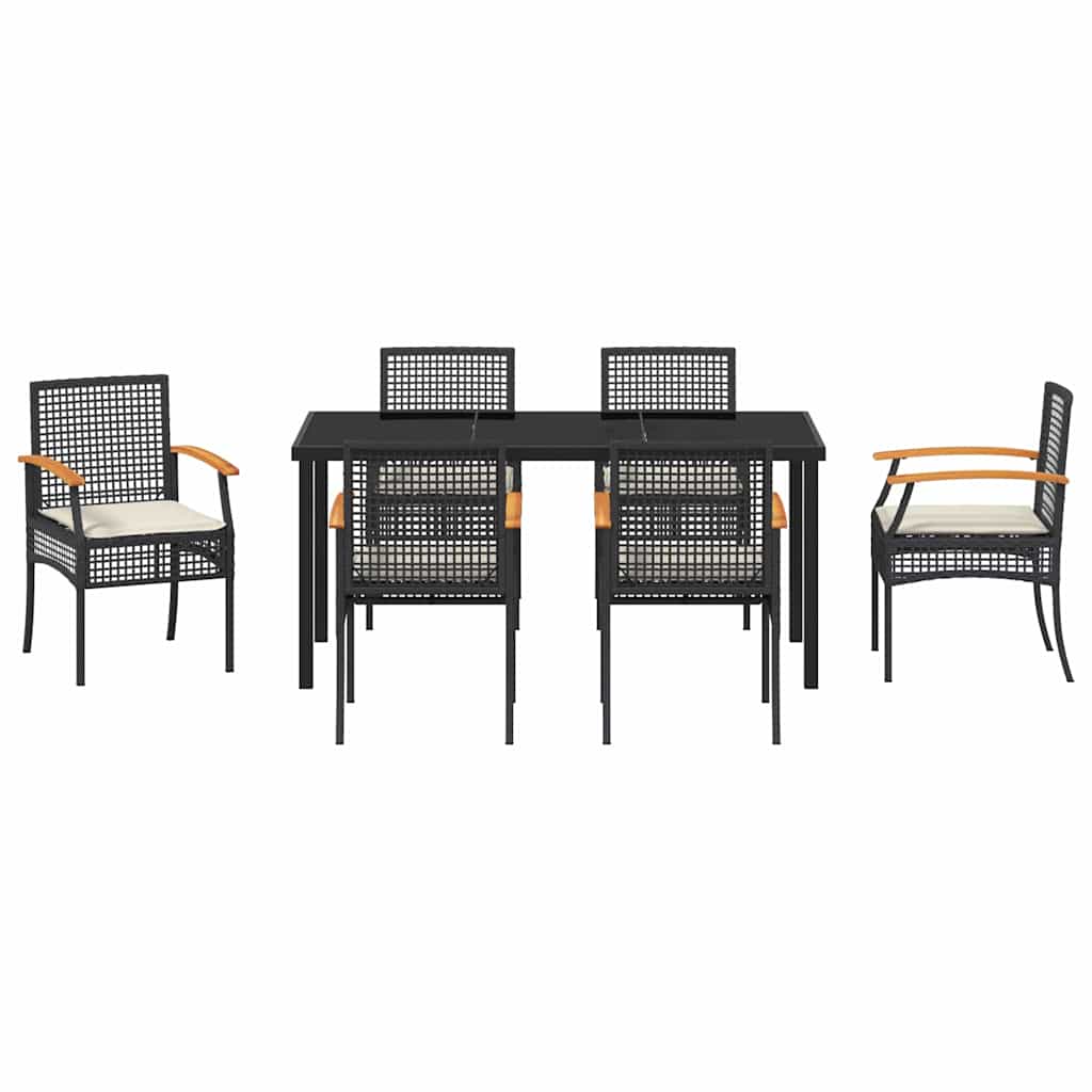 vidaXL Zestaw do jadalni w ogrodzie z poduszką 7 pcs Czarny rattan