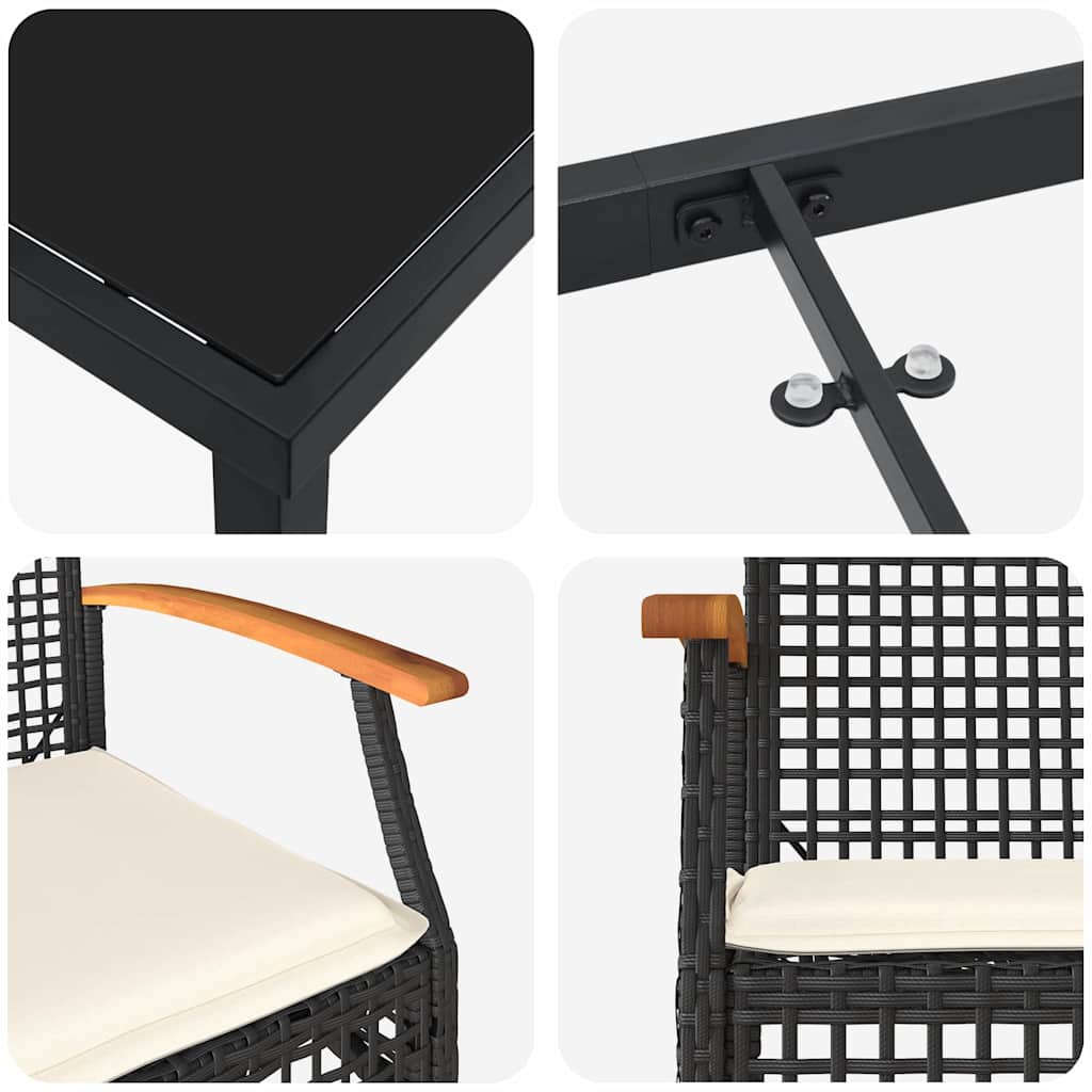 vidaXL Zestaw do jadalni w ogrodzie z poduszką 7 pcs Czarny rattan