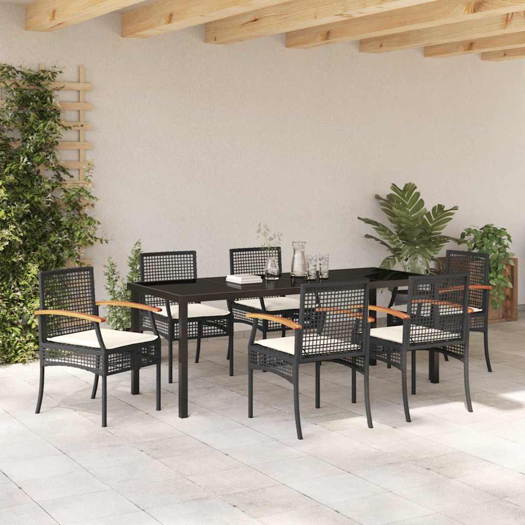 vidaXL Zestaw do jadalni w ogrodzie z poduszką 7 pcs Czarny rattan