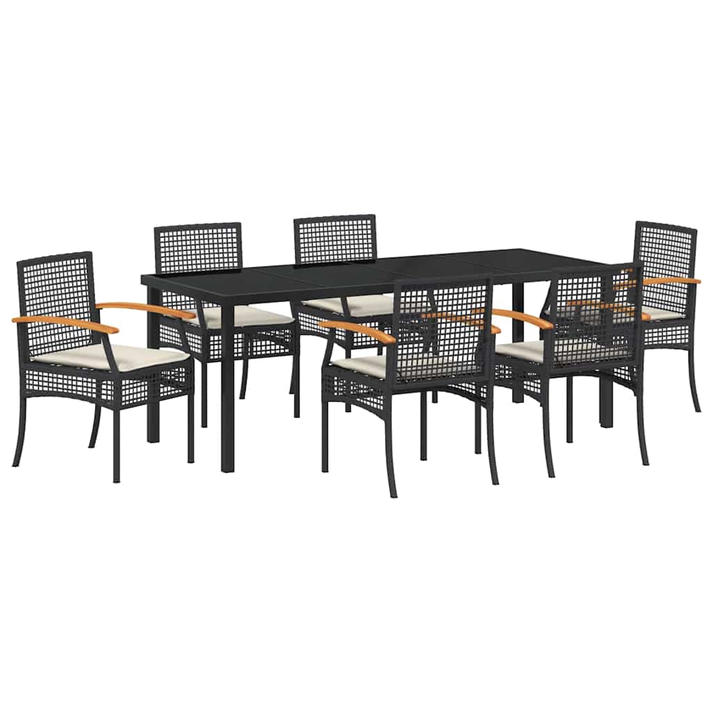 vidaXL Zestaw do jadalni w ogrodzie z poduszką 7 pcs Czarny rattan